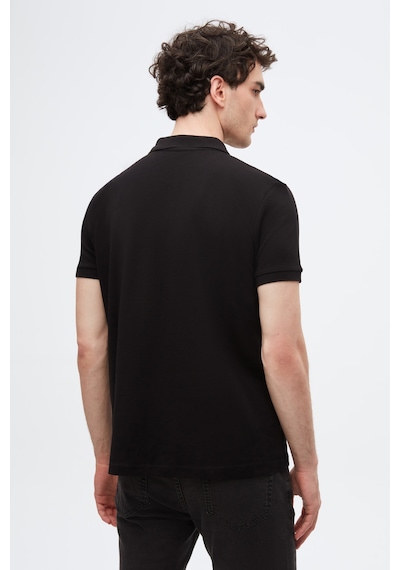 D's Damat Ds Damat Regular Fit Siyah Pike Dokulu %100 Pamuk Kıvrılmaz Polo Yaka Nakışlı T-shirt 4HC14ORT51000 Siyah