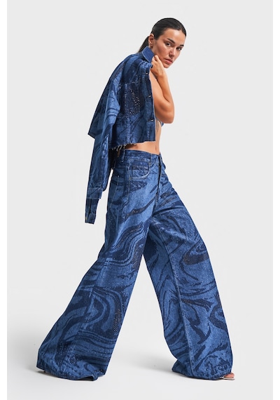 it's basic Kadın Mavi Renk Parlak Taş Detaylıpalazzo Fit Bol Kesim Denim