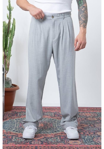 Akçaylar Çift Pileli Arka Beli Lastikli Geniş Paça Baggy Yazlık Kumaş Pantolon gri