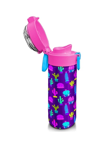 Coral High Kids Mor Pembe Kaktüs Desenli Pipetli Ve Direkt İçim Çelik Termos 500 Ml 31899 Pembe
