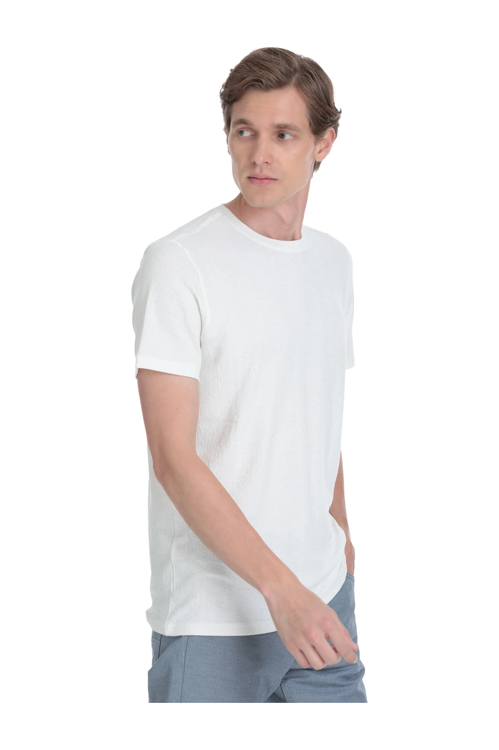 Hatemoğlu Beyaz Regular Fit Bisiklet Yaka Tişört 35050 350501