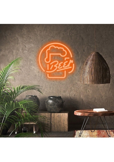 Beer Yazılı Ve Şekilli Neon Tabela Turuncu