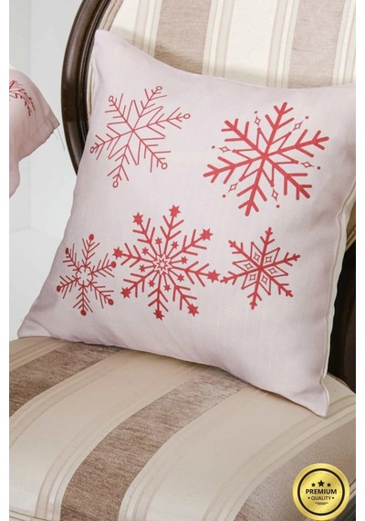 Kartanesi Baskılı Kumaş Beje Kırmızı Kırlent Kılıfı 45x45 Cm Ikili -1437 45 x 45