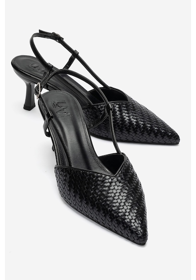 Luvi Shoes Mavero Siyah Örgü Kadın Topuklu Ayakkabı