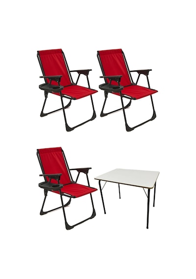 Natura 3 Adet Kamp Sandalyesi Oval Bardaklık Kırmızı + MDF Masa Kırmızı