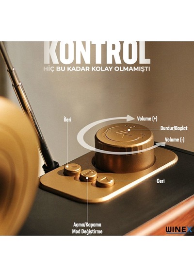 Winex Çift Hoparlörlü Gramafon Speaker Bluetooth Hoparlör Fm Radyo + Sd Kart + UsbA + 3.5 MM Aux Girişli