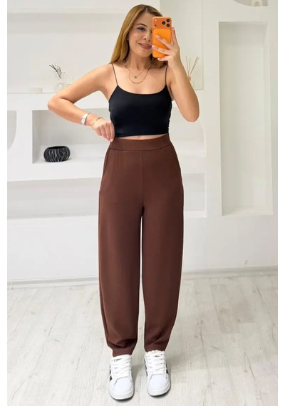 Fiolin Soft Touch Modal Kumaş Balon Pantolon Kahverengi