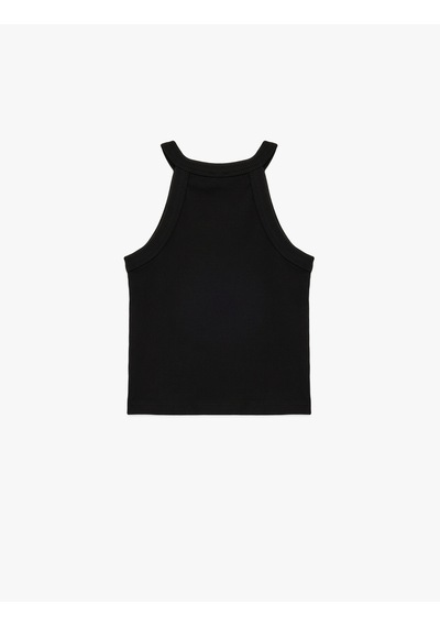 Koton Ribanalı Halter Yaka Kolsuz Pamuklu Crop Atlet Siyah 6skg30020ak
