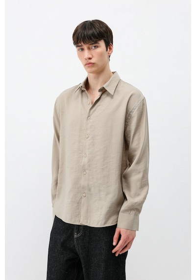Vamos Modal Kumaş Oversize Gömlek Bej