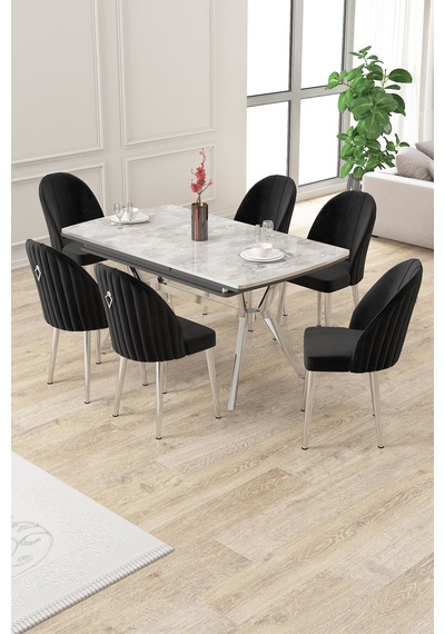 Canisa Sim Serisi 89x150 Açılabilir Lak Panel Rampla Gri Krom Ayak Masa Takımı Ve 6 Siyah Sandalye Masa Rampla Gri Sandalye Siyah Krom Ayak Canisa Sim Serisi 89x150 Açılabilir Lak Panel Rampla Gri Krom Ayak Masa Takımı Ve 6 Siyah Sandalye Masa Rampla Gri Sandalye Siyah Krom Ayak