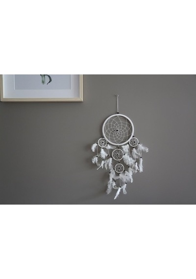 Üç Gözlü Beyaz Rüya Kapanı / Dreamcatcher (16,5 Cm Çap)