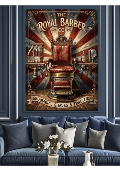 The Royal Barber Berber Koltuğu Dekoratif Kanvas - Mdf Ahşap Tablo