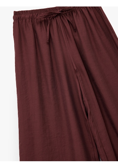 Koton Modal Cep Detaylı Beli Lastikli Bağcıklı Bol Pantolon Bordo 5sak40187ew Bordo