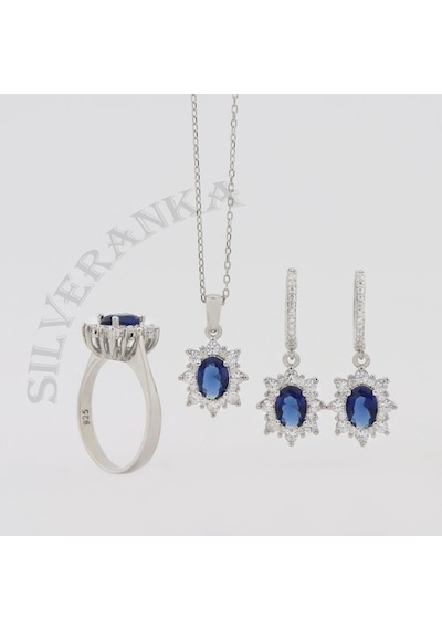 925 Ayar Gümüş Safir Oval Taşlı Anturaj Gümüş Set 925 Ayar Gümüş Safir Oval Taşlı Anturaj Gümüş Set