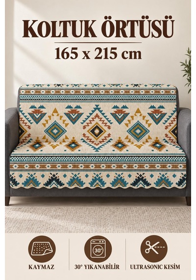 Çok Amaçlı Kadife Koltuk Örtüsü Kaymaz Süngerli 165x215 Cm Modern Bohem Çekyat Şalı Piknik Masa Örtüsü Alk17 Bej