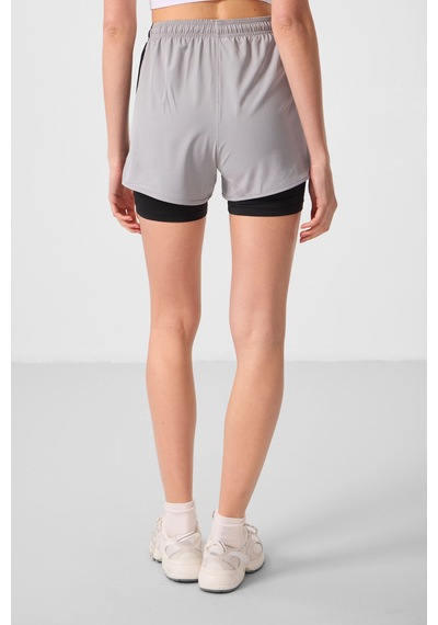 Tommy Life Taş Polyester Gizli Cep Fermuarlı Standart Kalıp Kadın İçi Taytlı Şort - 91015 Taş