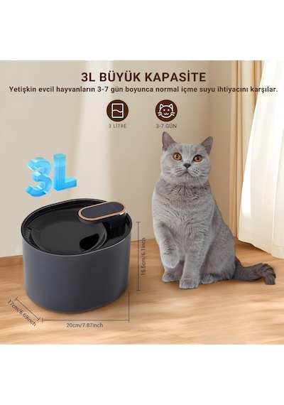 Polham Led Işıklı Süper Sessiz Otomatik Akıllı 3lt Kedi Su Pınarı Kedi Su Sepili Kabı Kedi Ve Köpekler İçin Su Pınarı