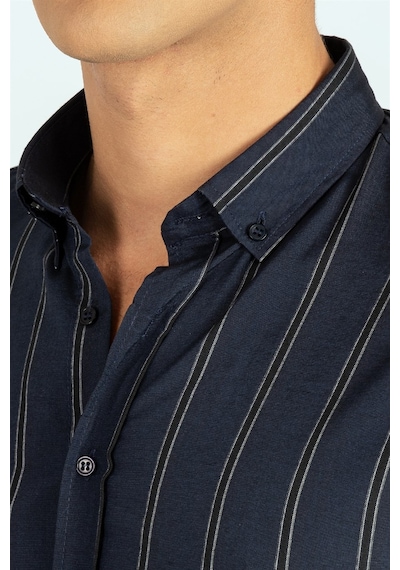 Tudors Slim Fit Düğmeli Yaka Pamuklu Kolay Ütü Çizgili Erkek Gömlek-24822-lacivert Lacivert Tudors Slim Fit Düğmeli Yaka Pamuklu Kolay Ütü Çizgili Erkek Gömlek-24822-lacivert Lacivert