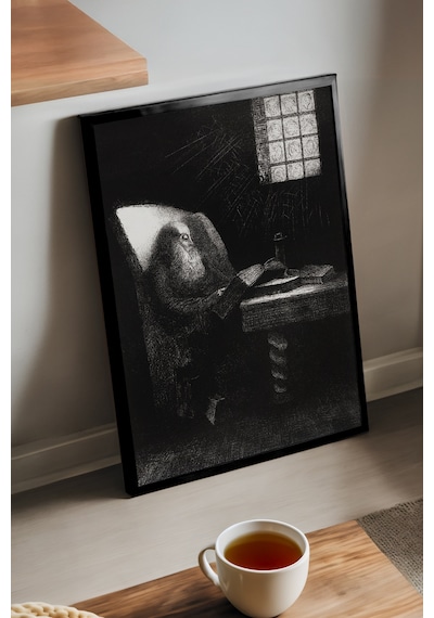 Solitary Night Siyah Ahşap Çerçeveli Poster, Dekoratif Soyut Monokrom Duvar Tablosu