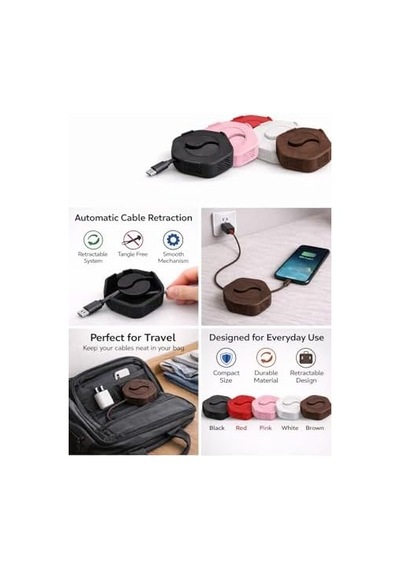 Taşınabilir Kablo Düzenleyici, Otomatik Sarma Aparatı, Usb Şarj Kablosu Toplayıcı, Seyahat İçin Kablo Organizer Siyah