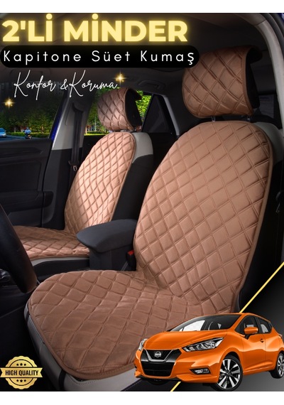 Nissan Micra Uyumlu 2'li Süet Oto Koltuk Minderi Terletmez Universal Tam Koruma A1 Kahverengi