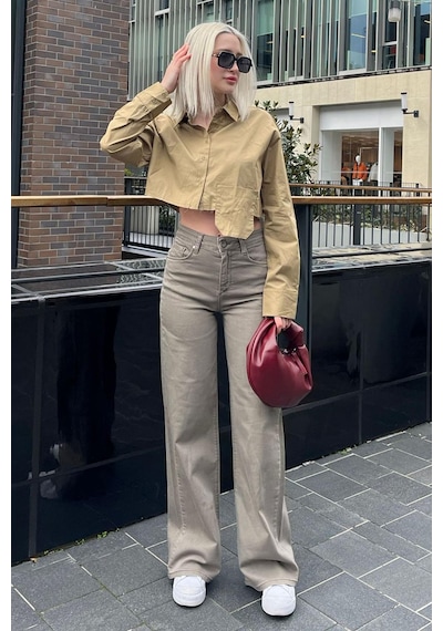 Madmext Sütlü Kahve Straight Wide Kadın Jean Mg2000-sütlü Kahve Sütlü Kahverengi