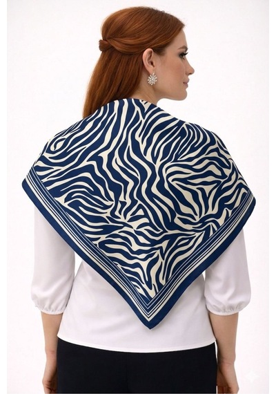 Tarzını Seç Mavi Zebra Fular / Bandana / Aksesuar 90x90 Cm