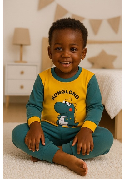 Aden Kids Çocuk Mevsimlik Penye Pijama Takımı Yeşil Beyaz