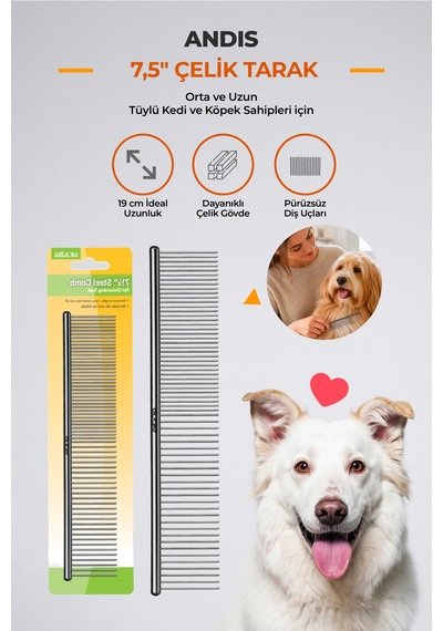 Andis 19 Cm Çelik Dayanıklı Kedi Köpek Kıtık Açıcı Ve Kabartma Tarağı