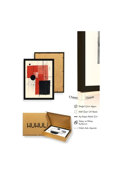 Huhuli Ahşap Siyah Çerçeveli 3 Parça Set Tablo Huhu439