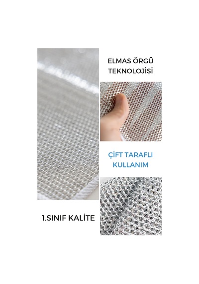 Grimorlife 4 Adet İnox Telli Ovucu 2 Katlı Temizlik Bezi- Çizmez Bulaşık Bezi Bulaşık Teli 20x20 Cm