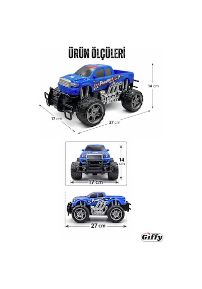 Uzaktan Kumandalı Canavar Ranger Araba Şarjlı Full Fonksiyon 4x2 Off Road Kamyon Oyuncak Arazi Aracı Mavi