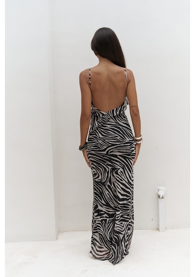 Mai Collection Mai Studios Co. Purtyas Fırfır Detaylı Siyah Uzun Elbise siyah