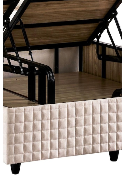 Star Baza Ve Başlık Seti 200x200 Cm Çift Kişilik Krem Keten Kumaşlı Lüks Baza Ve Başlık Takımı 200 x 200