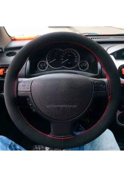 Opel Corsa C Uyumlu Dikmeli Direksiyon Kılıfı Alkantara Nubuk Kırmızı Ipli