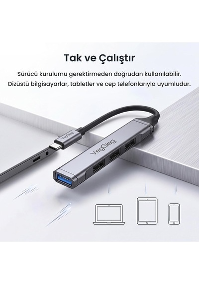 4 Portlu Type-c To Usb 3.0 + 3 Usb 2.0 Çoklayıcı Dönüştürücü Usb Hub