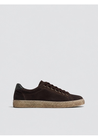 Kontrast Tabanlı %100 Süet Sneaker Kahve