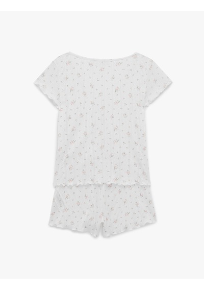 Koton Pamuklu Kısa Kollu Desenli Şortlu Pijama Takımı Ekru Desenli 6slk40197mk