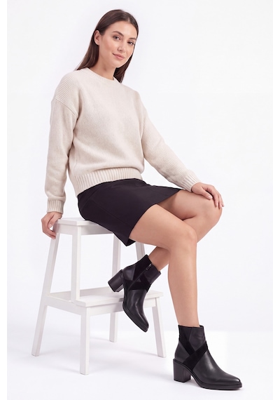 Luvi Shoes Jessıca Siyah Cilt Süet Hakiki Deri Kadın Kalın Topuklu Bot
