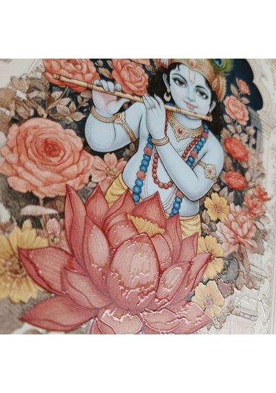 Krishna Ahşap Tablo - Hint Tanrısı & Yoga Sunak Dekoru - 16x24 Cm Özel Baskı Spiritüel Sanat
