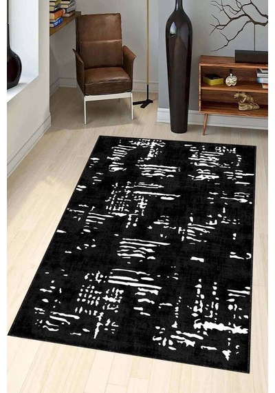 Siyah Vintage Kaymaz Tabanlı Makinede Yıkanabilir Halı Ar525n11