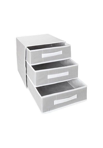 Orret Home Dolap İçi Kumaş Kaplamalı Mini Çekmece Organizer, Çekmeceli Dolap İçi Düzenleyici, İç Çamaşırı Çorap Tekstil Organizer Kutusu 3 Çekmeceli Açık Bej