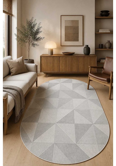 Etnik Craft Madre Modern Desenli Oval Halı Md04 Gri Krem-gri