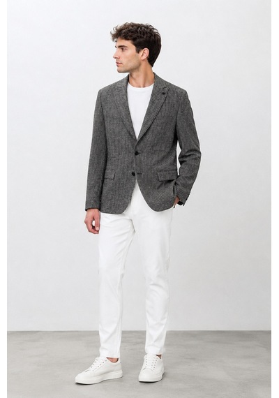 Bihan Store Erkek Ekose Model Çift Yırtmaç Tek Ceket 6 Drop 72105-gri 4