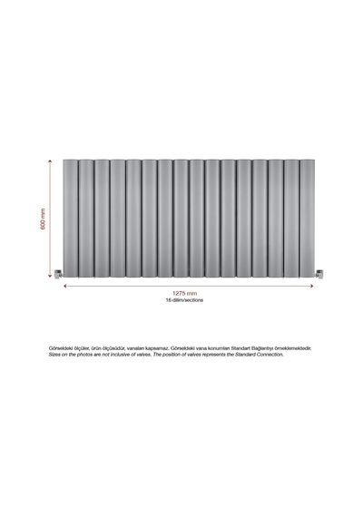 600 x 1275mm Yüksek Isı Kapasiteli Dekoratif Amber Yatay Aluminyum Gümüş Gri Radyatör