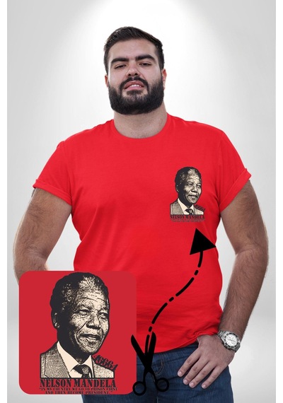 Angemiel Nelson Mandela Kırmızı Büyük Beden Kadın Basic Minimal Baskılı Tişört Kırmızı