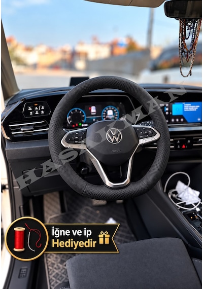 Vw Tiguan 3 Dikme Direksiyon Kılıfı Premium Komple Delikli Deri Siyah Dikiş 2024-2026