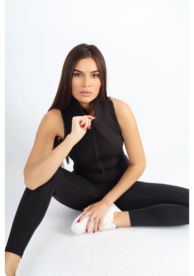 Soft&Basic Kadın Boydan Fermuarlı Siyah Günlük Spor Rahat Bralet Siyah