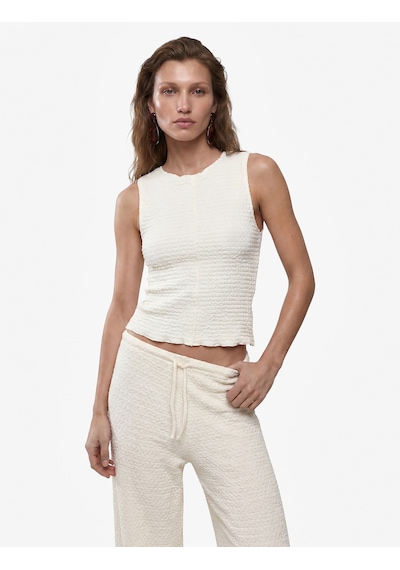 Koton Bürümcük Kumaş Dokulu Slim Fit Bisiklet Yaka Kolsuz Bluz Ekru 6sak10346ek