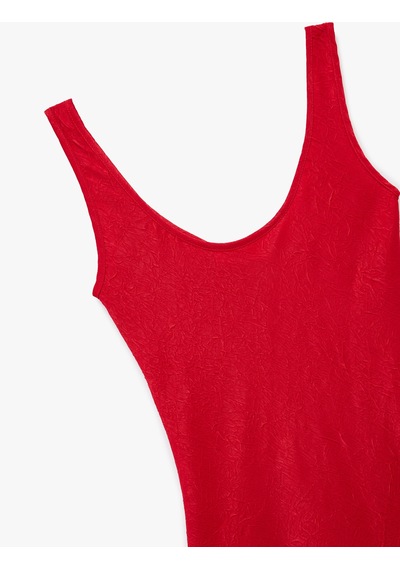 Koton Slim Fit Kolsuz U Yaka Kalın Askılı Uzun Saten Elbise Kırmızı 6wak80025uw Kırmızı